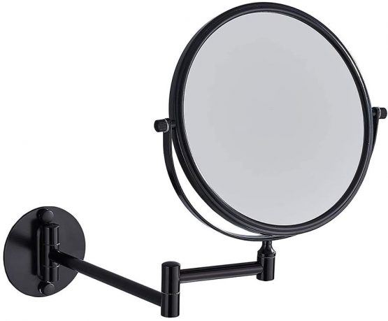 NEWRAIN Mirrors Wall Mounted with 3x Magnification and Normal 8-Inch Double-sided Round Bathroom Vanity Mirror Swivel,Extendable and Black Finished for Home, Spa and Hotel