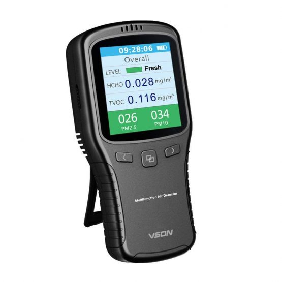 VSON Air Quality Monitor Grey Indoor Air Quality Detector Accurate Testing Formaldehyde(HCHO) TVOC PM2.5 PM1.0 Professional Intelligent Handheld Air Quality Meter for Home Car Outdoor Detection (Grey)