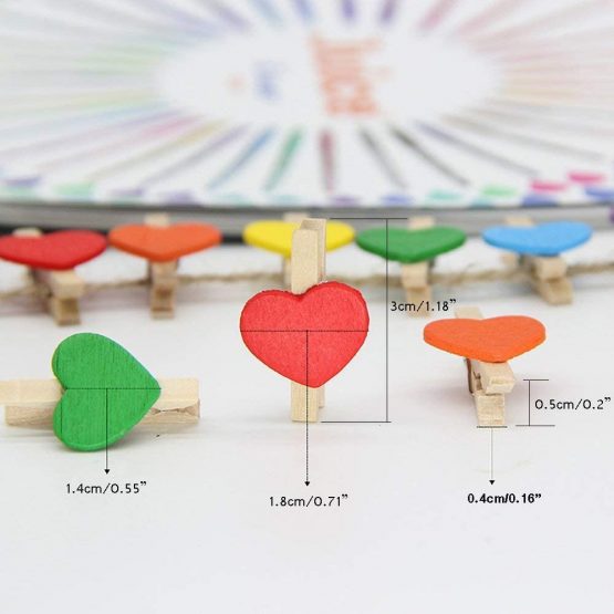 LIZHIGE Colorful Wooden Clips,100 pcs Mini Wooden Pegs, Mini Wooden Craft Clips,Photo Pegs for Craft and DIY Decoration, wedding pegs(Colored Heart) - Image 2