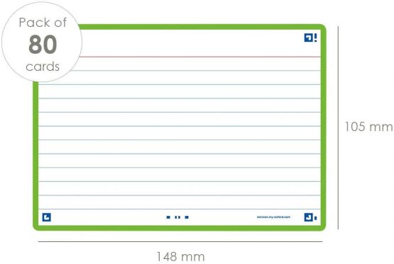 Flash Cards by Oxford, Ruled with green frame, double-sided, A6, Pack of 80 cards, 400133920 - Image 2