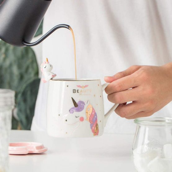 BigNoseDeer Unicorn Mug Cute Ceramic Coffee Mug with lovely Unicorn Spoon, Morning Cup Novelty Coffee Tea Milk Christmas Mug Gift for Magic unicorn Lovers Girls 380ML (Pink) - Image 3