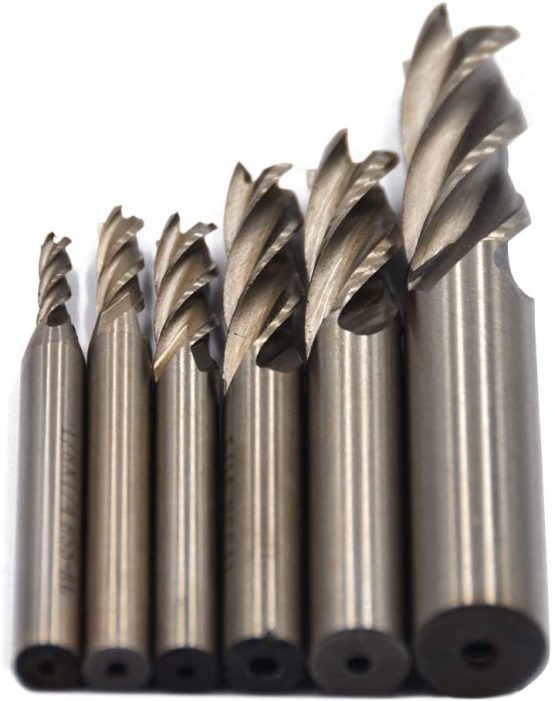 Oudtinz 1/8" 3/16" 1/4" 5/16" 3/8" 1/2"high Speed Steel HSS 4 Flute Straight End Mill Cutter Set of 6