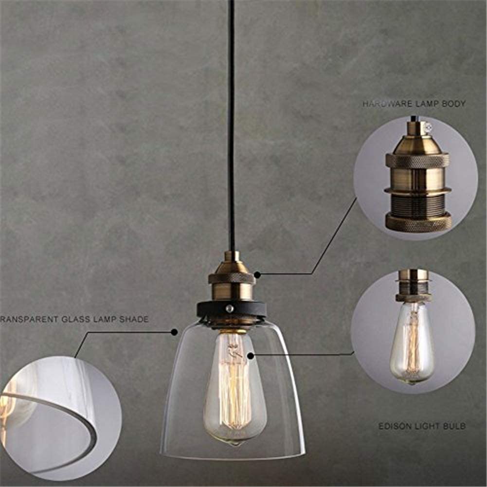 Unimall Vintage Industrial Glass Pendant Lights Living Room Retro Clear Glass Lampshade Pendant Ceiling Lamp with Bronze Metal E27 Base Hanging Lighting Fixture for Bedroom Kitchen Restaurant - Image 3