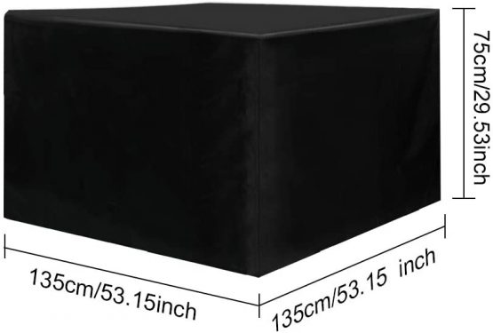 Osarke Garden Furniture Covers Waterproof Square Outdoor Furniture Cover for Table Chairs Rattan Furniture Covers Protective Patio Furniture Cover 420D Oxford Black 135 X 135X 75cm - Image 2