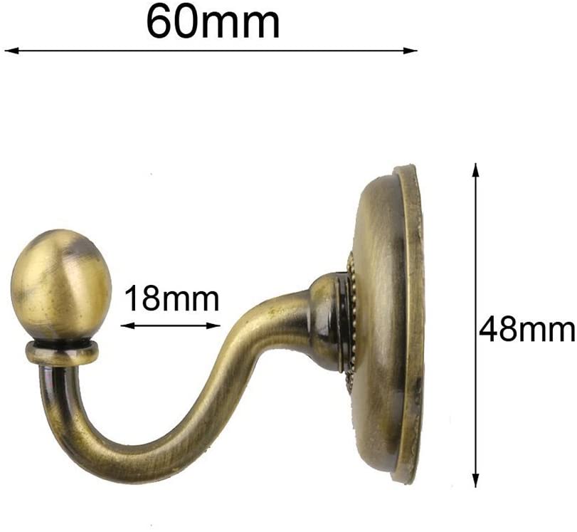 NUOLUX 2Pcs Vintage Alloy Pommel Curtain Holdbacks Tieback Hooks Door Wall Hat Coat Hangers (Bronze) - Image 2