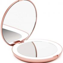 Fancii LED Compact Makeup Mirror for Handbag, 1X/10X Magnifying - Natural Daylight LED, Travel Size, Portable, Large 127mm Wide Illuminated Mirror, Rose Gold (Lumi)