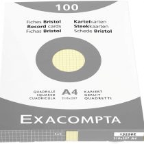 Exacompta Bristol Squared Record Cards, A4 - Yellow, Pack of 100