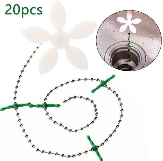 WENTS Drain Hair Catcher 20 Packs Shower Drain Hair Catcher Flower Shower Hair Cleaning Chain Drain Clog Remover Tool for Drain Cleaning Bathroom Chain Hook Hair Trap for Bathtub Kitchen