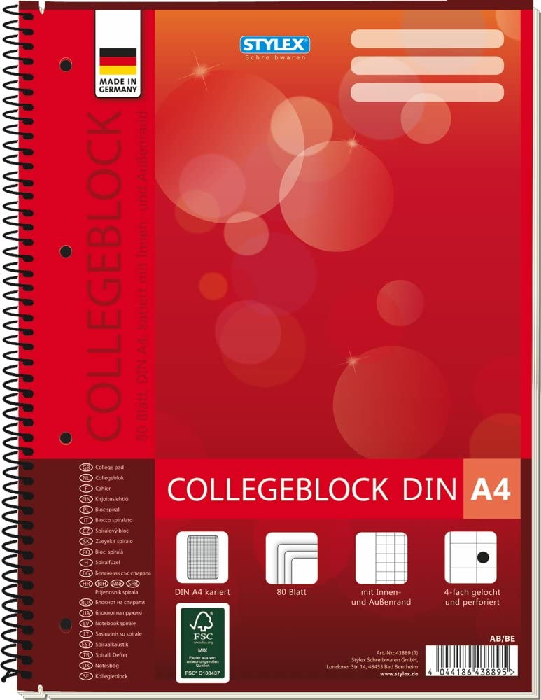 Stylex Spiral Pad College A4 80 Sheets Squared