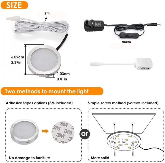 Vlio Under Cabinet Light Kit, LED Puck Lights, 7.5W, 750LM, Warm White, Display Cabinet Lighting, Disc Light for Kitchen, Closet, Counter, Cupboard, Shelf, Wardrobe and More, Set of 3 - Image 2