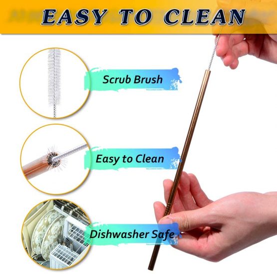 8.5'' Metal Straws Rose Gold, Set of 8 Reusable Stainless Steel Straws and Cleaner, (4 Straight + 4 Bent Reusable Straws Drinking + 2 Brushes) by AniSqui - Image 3