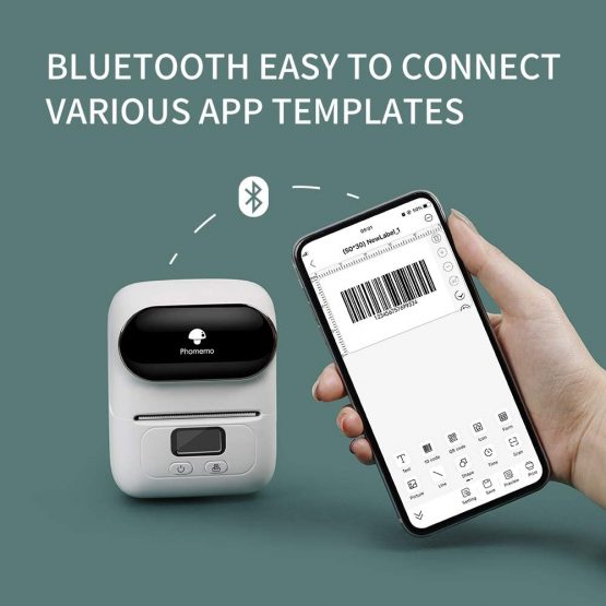 Phomemo M110 Label Printer Mini Barcode Printer Label Maker, Bluetooth Thermal Label Printer, Portable Printer, Suitable for Clothing, Supermarket, Retail etc, Compatible for Android & IOS, White - Image 3