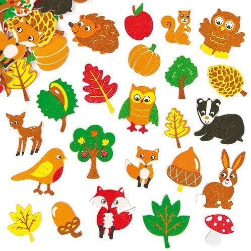 Baker Ross EF862 Woodland Friends Foam Stickers, Puffy Scrapbook Stickers in Fun Foam Shapes (Pack of 100)
