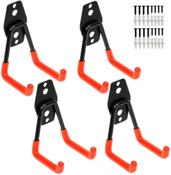 Garage Heavy Duty Steel Hooks, Wall Mount Storage Utility Hanger, Organizer Tool Holder with Anti-Slip Coating (11cm x 7cm)