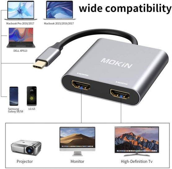USB C to Dual HDMI Adapter, USB Type C to Dual Monitor HDMI Adapter 4K@60HZ for MacBook Pro 2020-2016,MacBook Air 2020-2018,Chromebook Pixel,LenovoYoga 720/730,Surface Book 2 etc - Image 2