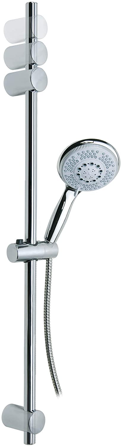 tesa UK Spaa shower set, slide bar with head, chromed metal & plastic parts, self-adhesive, adhesive mounting technology, Clear, 90 cm