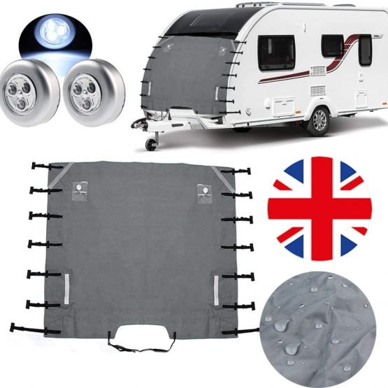 Silvotek Caravan Front Towing Cover - Caravan Front Protection Covers with 2 LED Lights,Upgraded Fasteners Caravan Front Cover