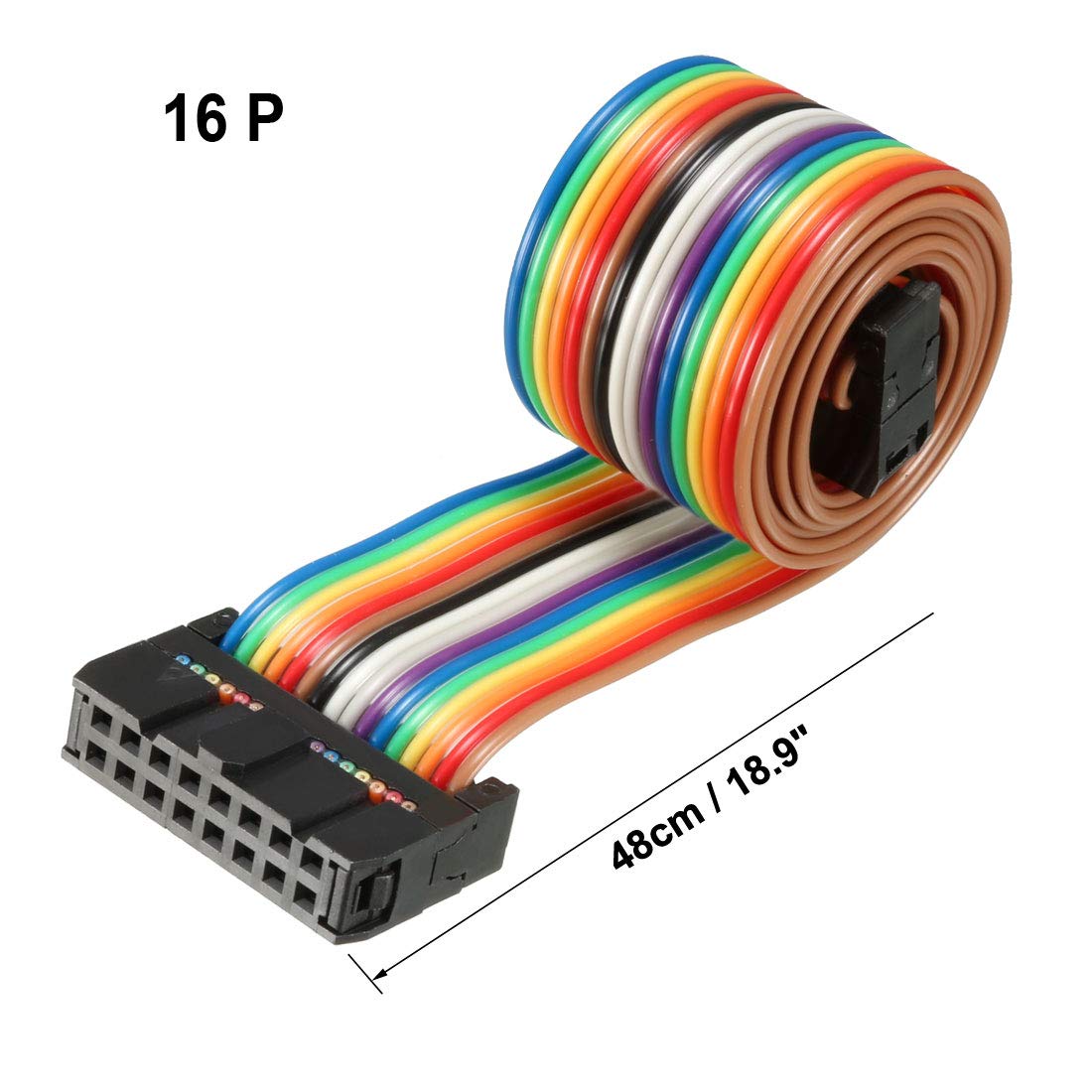 sourcing map IDC Rainbow Wire Flat Ribbon Cable 16 Pins 48cm Length 2.54mm Pitch Type-B, Multicolor - Image 2