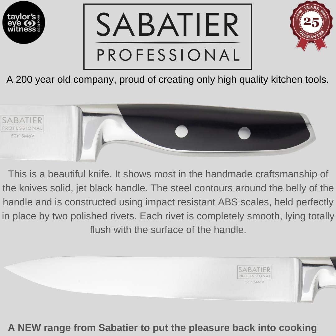 Sabatier Professional Long Carving Knife - 8in/20cm Full Tang Blade, Chrome Taper Ground Stainless Steel, Twin Rivet Comfort Handle - Image 2