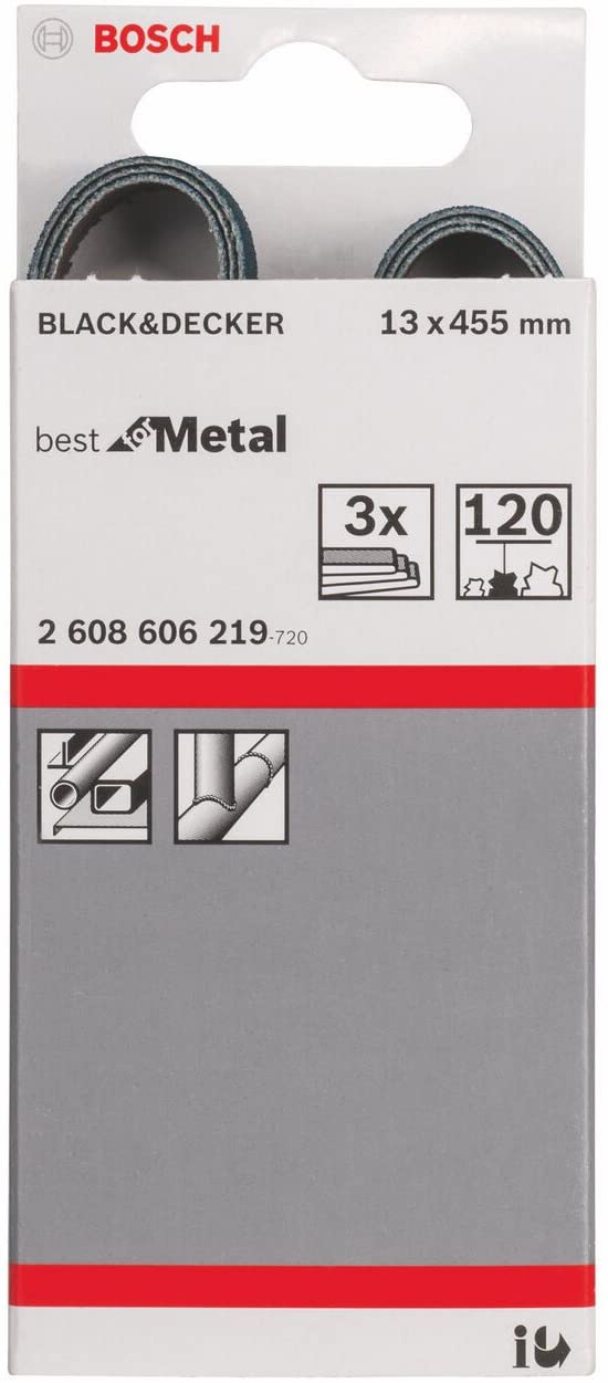 Bosch 2608606219 Sanding Belt for Metal 13mm x 455mm, 120 Grit, Blue, Pack of 3 - Image 2