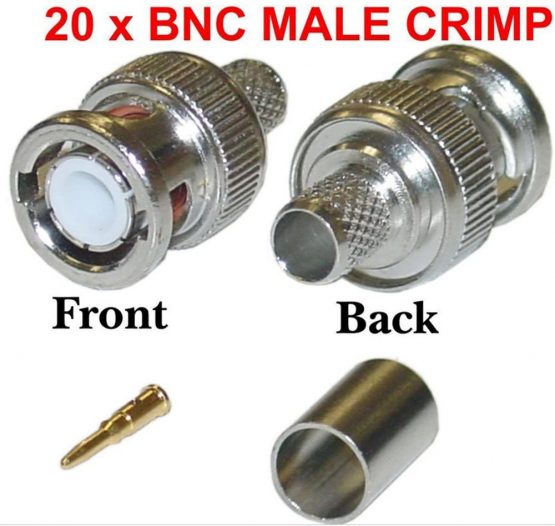 20Pack BNC Male Plug Crimp ON Connectors RG59 Coaxial Cable for CCTV Camera DVR - Image 2