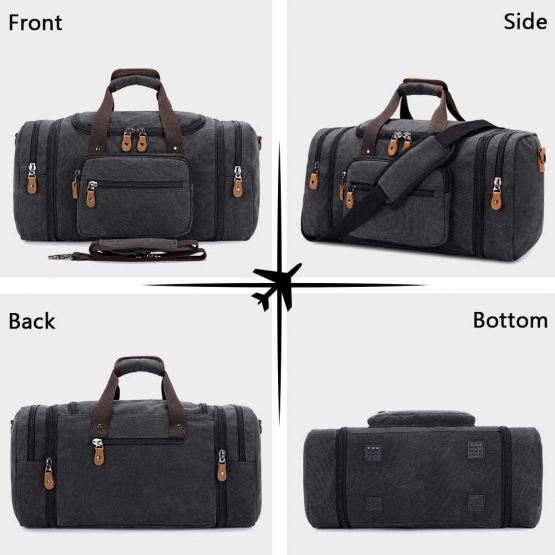 Plambag by Gonex Expandable Canvas Holdall Bag for Men, 40L / 50L Large Duffel Bag for Men, Overnight Weekend Bag, Unisex Holdall Travel Duffle Bag, Weekender Bag for Men & Women, Dark Gray - Image 4