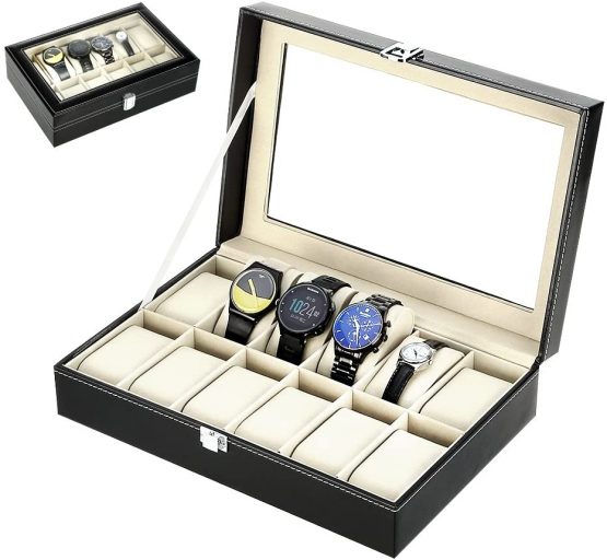 ZOGIN Aluminum 12 Grid Watches Jewelry Display Storage Boxes Case with Pillows Holders