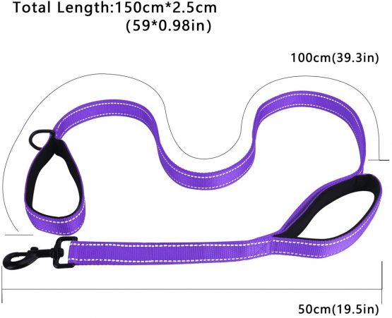 Belababy Medium Dog Leash, 5ft Double Handles Dog Lead, Heavy Duty Strong Nylon Reflective Dog Leash, 1.5m Leash Perfect for Large Medium or Small Dog - Image 3