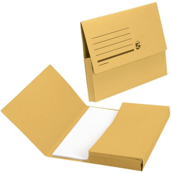 5 Star Office Document Wallet Half Flap 285gsm Capacity 32mm Foolscap Yellow [Pack 50]