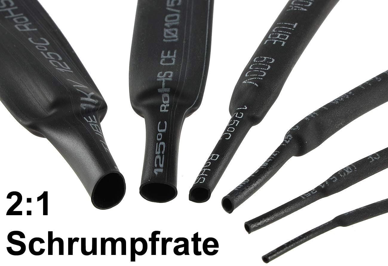 Heat Shrink Tubing Assortment 100 Pieces I Shrink Rate 2:1 I 10 cm Long I 6 Sizes I Black - Image 4