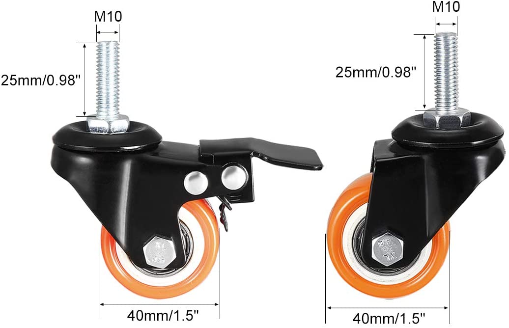 sourcing map 1.5 Inch Swivel Caster Wheels PU 360 Degree Threaded Stem Caster Wheel M10 x 25mm, 330lb Total Load Capacity - Image 4