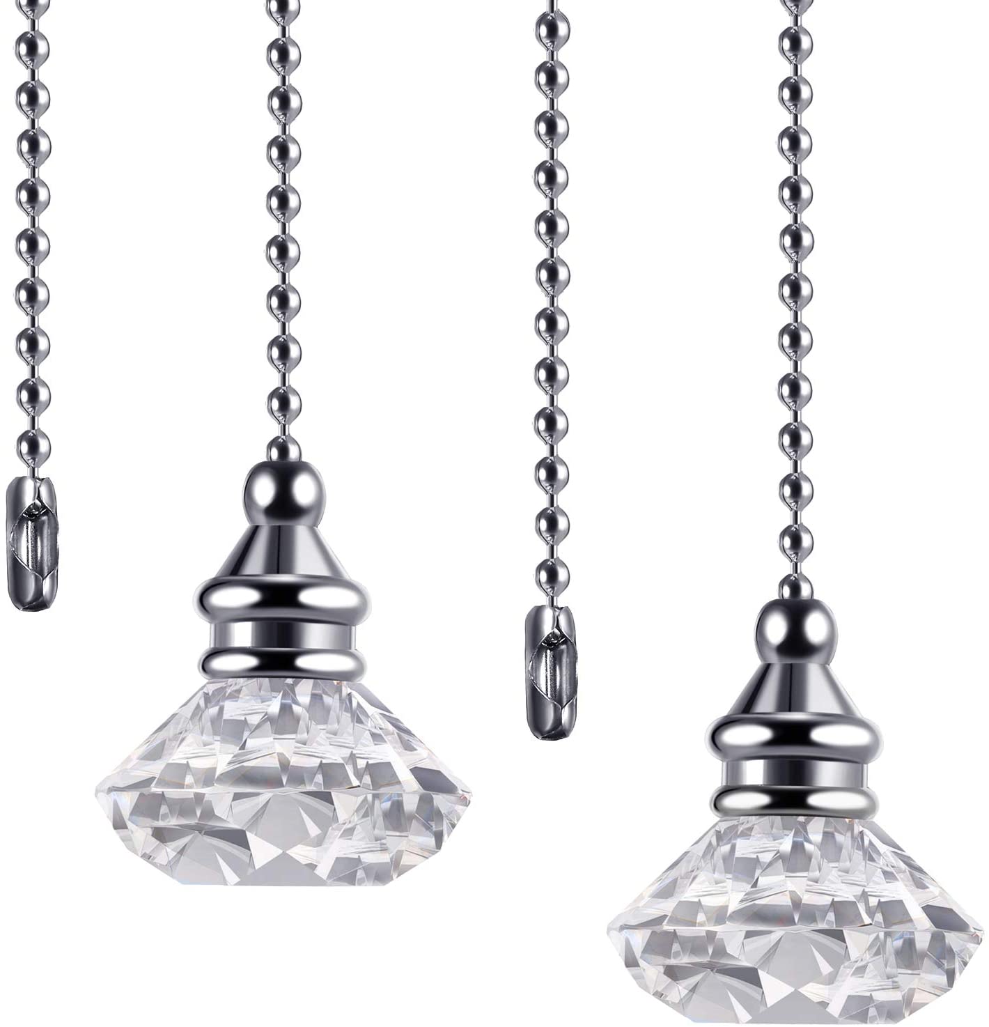 JOVITEC 2 Pieces Pull Chain Ceiling Fan Pull Chain Ornaments Light Pull Chain Extension Decorative Crystal Pull Chain