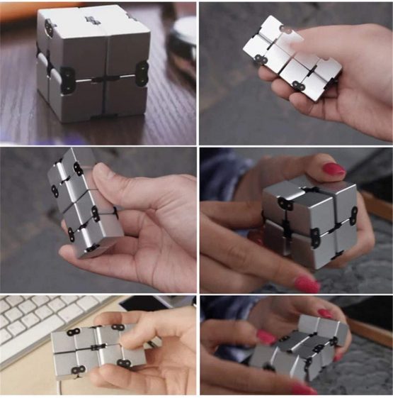 Rmeet Infinity Cube,Plastic Fidget Toy Aluminum Mini Finger Toys Handy Fidgeting Game for Kids Adults Killing Time ADD ADHD Anxiety Disorder Grey - Image 4