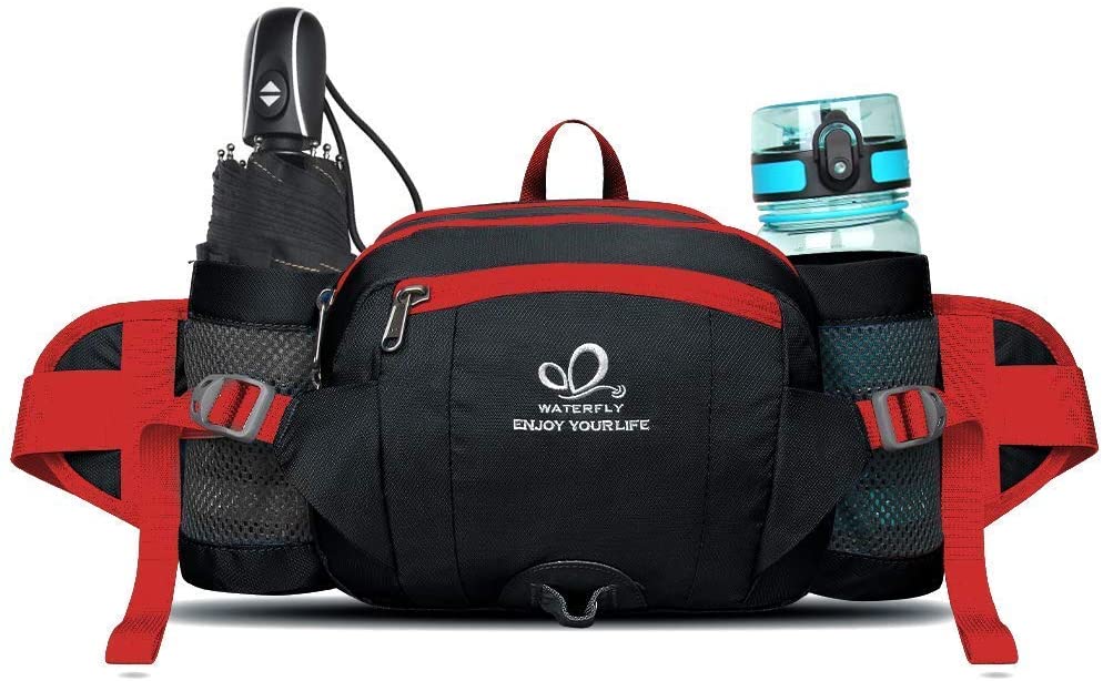 Waterfly Hiking Waist Pack Bum Bag Waist Bag with Bottle Holder Running Bag for Camping Climbing Travel Cycling and Dog Walking
