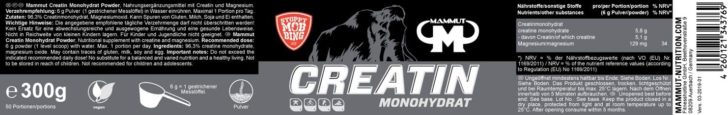 Mammut Creatine Monohydrate Powder 300gm, 300g Packet, 300 g - Image 2