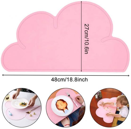 Kids Placemats, BETOY 2PCS Silicone Childrens Placemat Kids Placemats Cloud Shape Non Slip Foldable Portable Heat Resistant Kids Tableware for Toddlers Infant - Pink, Blue - Image 2