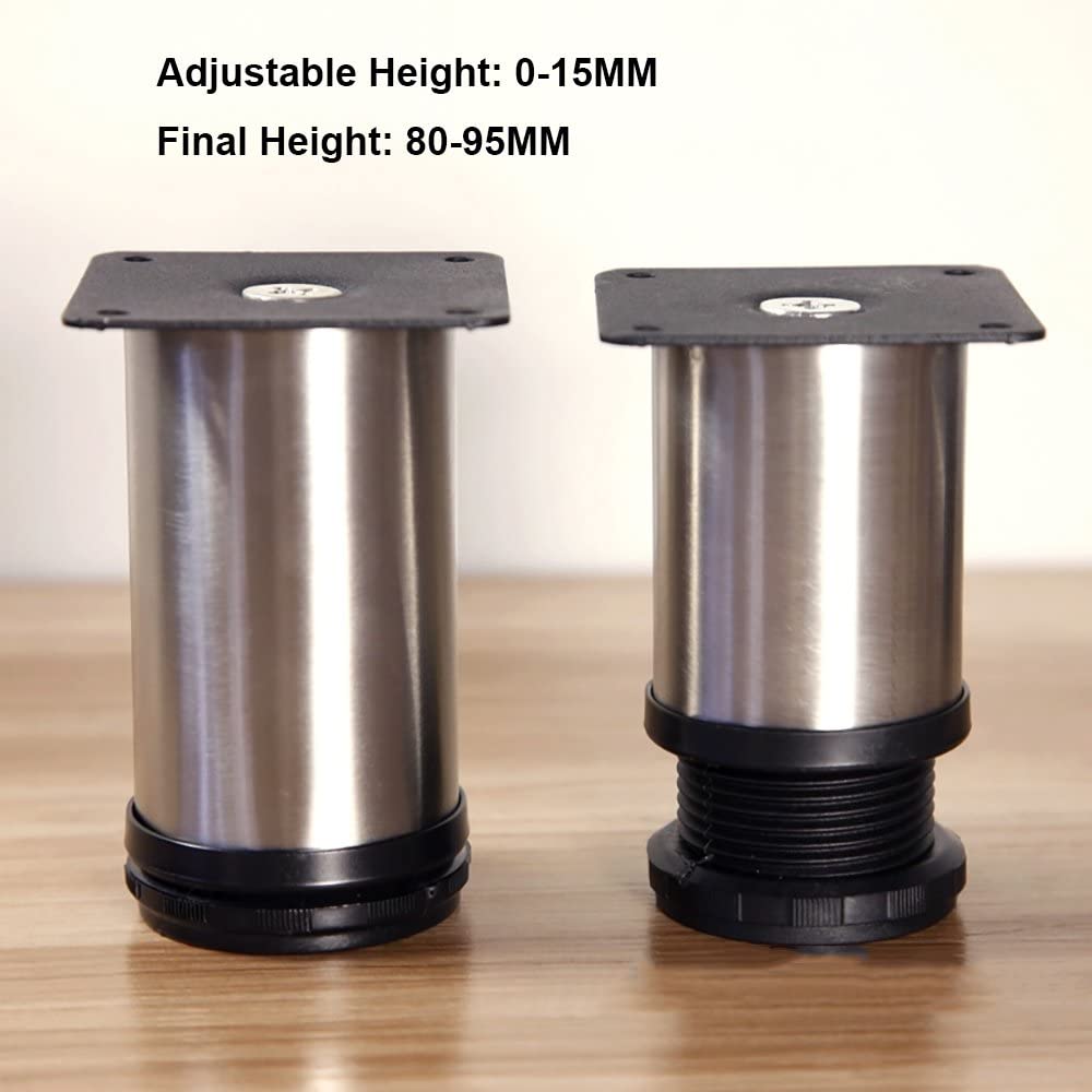Qrity 8 Pcs Adjustable Furniture Cabinet Legs, Total 80-95mm, Table Desk Cabinet Cupboards Bed Support Feet with Screws - Image 2