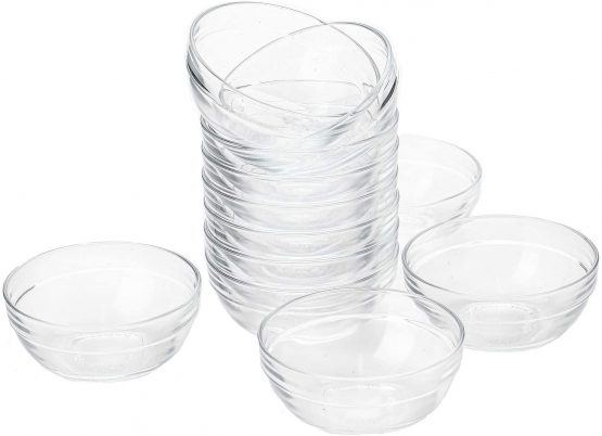 Lawei Set of 12 Glass Bowls - 9 cm Mini Transparent Glass Salad Bowl for Kitchen Prep Dessert Dips Candy Dishes