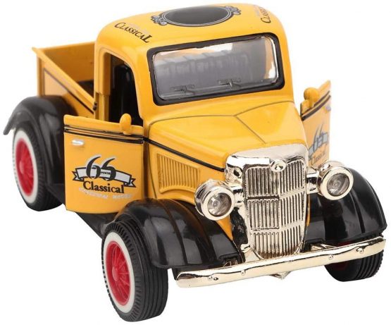 Pickup Truck Toy, Classic Diecast Car Vehicle Toys Pull-Back Cars Model with Lights and Sounds Gift for Kids Children(Yellow) - Image 2
