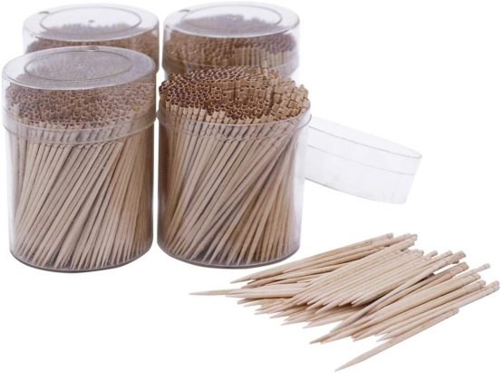 4 Pack x 500 Pcs100% Wooden Round Toothpicks Wood Fruit Salad Cocktail Sticks, 66mm Length - Image 2