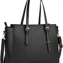 NEWHEY Laptop Bags for Women Large Leather Handbags Ladies Laptop Tote Bag Business Work Shoulder Bag Lightweight 15.6 Inch Black