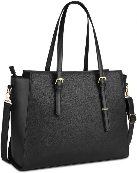 NEWHEY Laptop Bags for Women Large Leather Handbags Ladies Laptop Tote Bag Business Work Shoulder Bag Lightweight 15.6 Inch Black