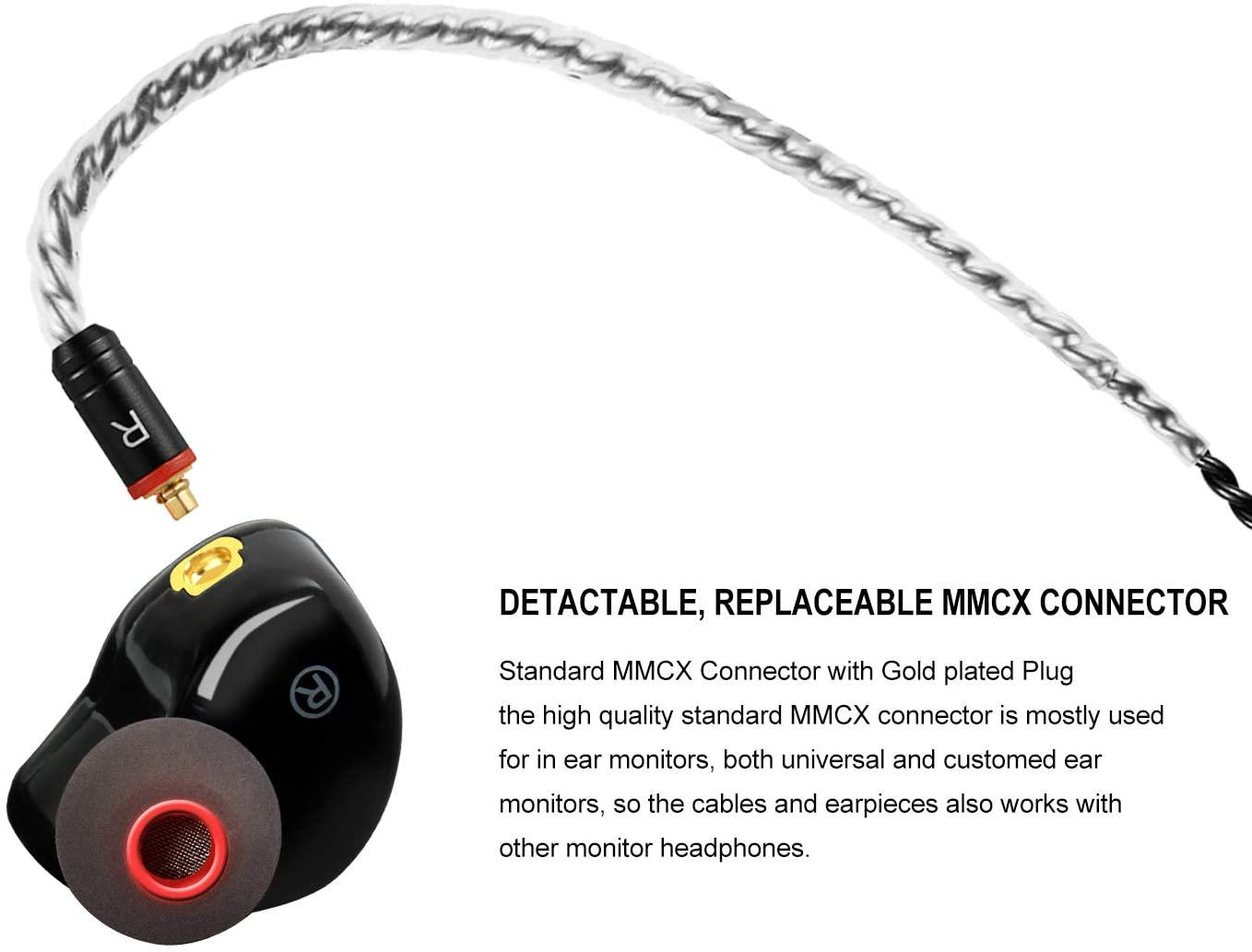 Famedy In Ear Monitors,Wired Earbuds Earphone Dual Drivers Headphone with MMCX Detachable Cables,Noise-Isolating in-ear Monitors for Musicians Sweatproof Sports Headphone Hifi Stereo (Black - Image 4