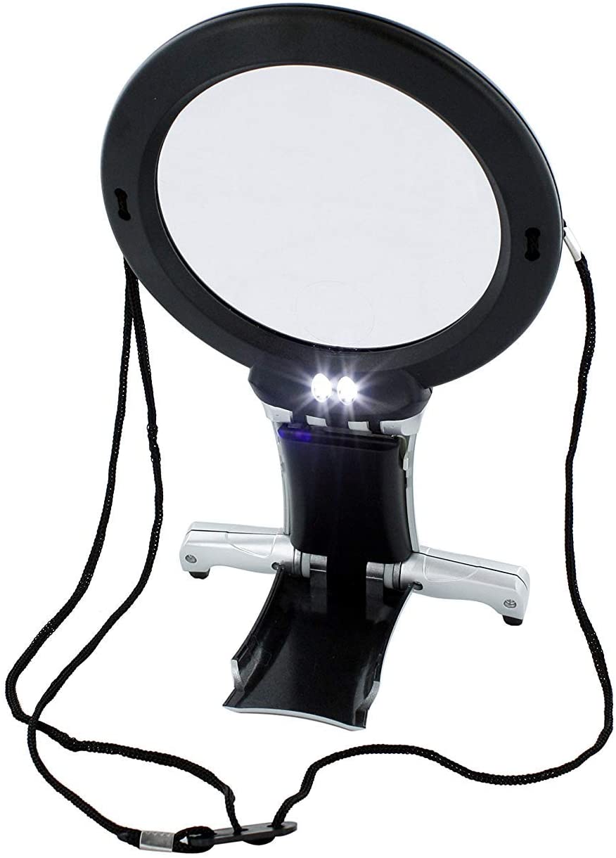 Magnifying Magnifier Glass, LED Lighted Hands Free Neck and Desk with Light Stand for Reading Needlework Hobby Jewelry Repair Cross Stitch Art Crafts (Neck & Desk Magnifier)