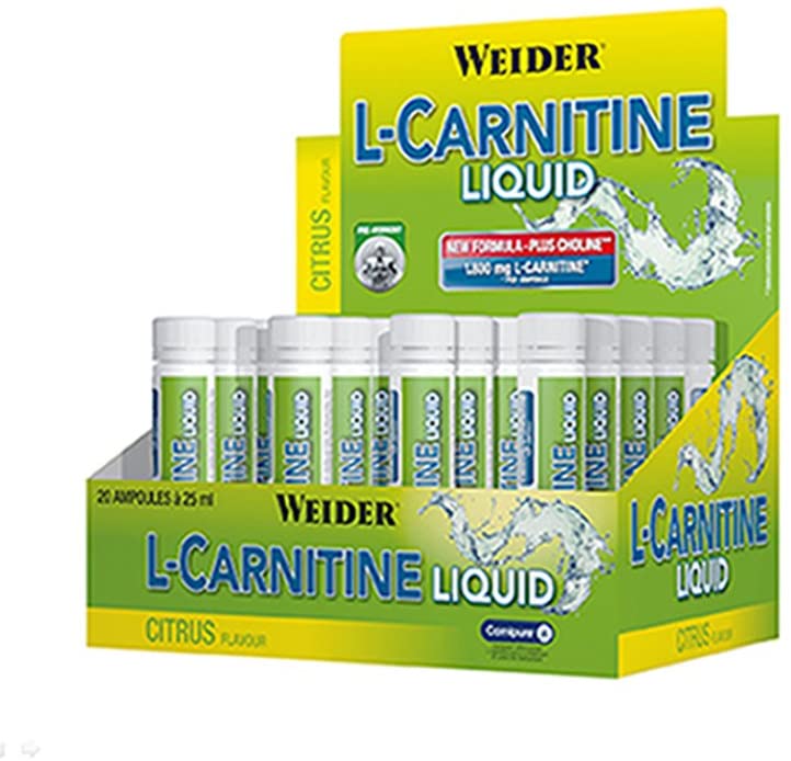 Weider L-Carnitine Liquid packs, 20 ready to go ampoules, Purest L-Carnitine, Citrus, 500 ml (Pack of 1)