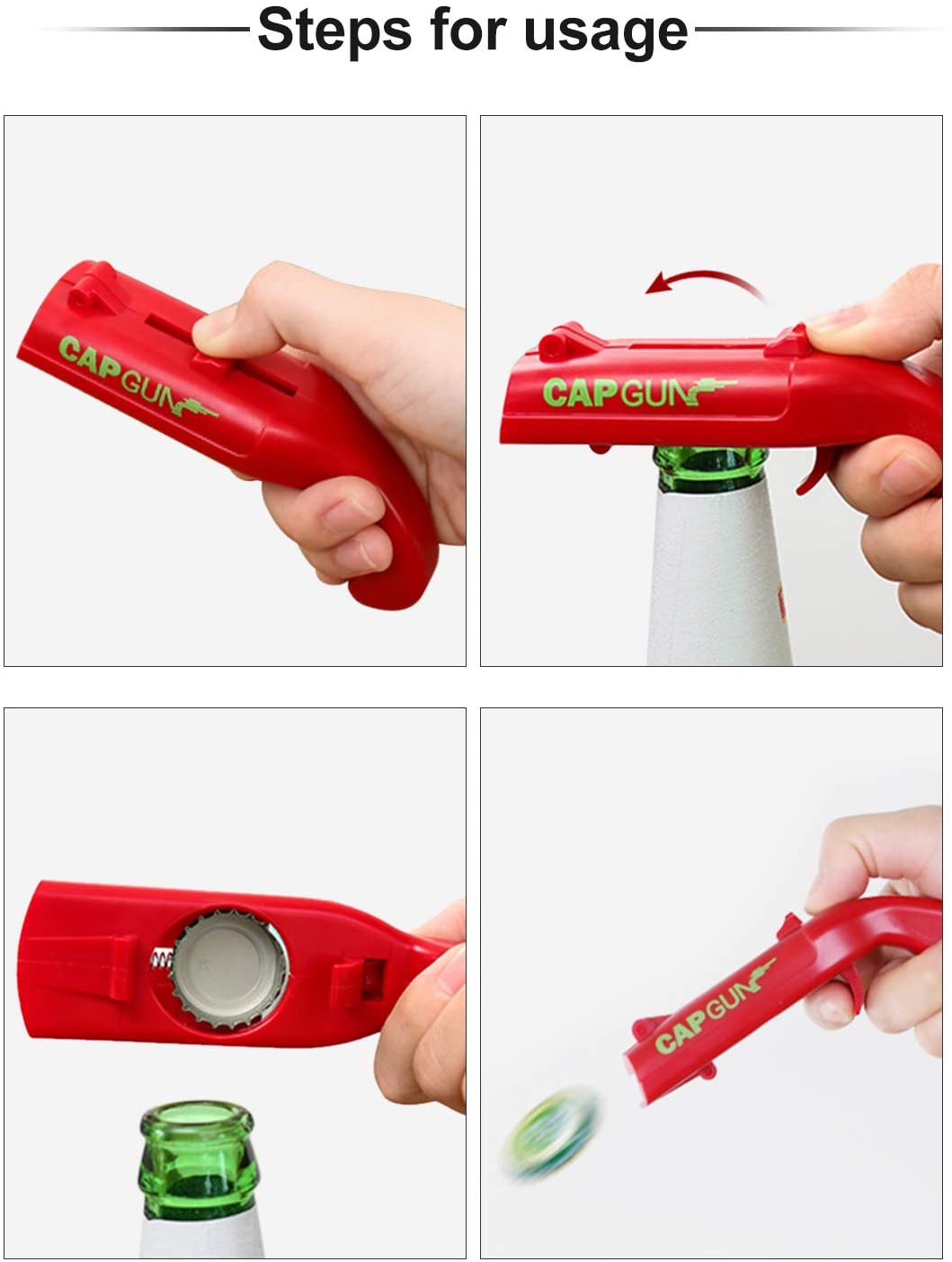 Beer Bottle Opener Cap Gun, Novelty Capgun for Home Bar & Parties, Beer Cap Gun Opener Tool - Image 2