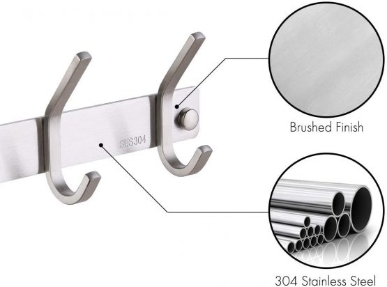 KES Rustproof Coat Rack Wall Mounted Stainless Steel 3-Hook Towel Hook Hook Rack Hook Rail Rust Resistant Brushed Finish AH203H3-2 - Image 4