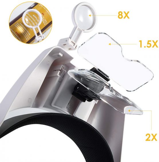 Lighted Head Magnifier With Detachable LEDs, Handsfree Reading Head Mounted Magnifying Visor Headset Helmet Magnifier Loupe for Close Work/Sewing/Crafts/Reading/Repair/Jewelry Making (1X to 14X) - Image 4