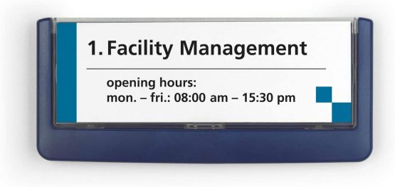 Durable Click Information Sign 149 x 52.5 mm Dark Blue | Door and Wall Sign | Includes Fittings | Ideal for Offices, Hotels, Public Buildings, etc.