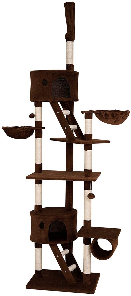 dibea Cat Tree Activity Centre High Ceiling Scratching Post, 240 to 260 cm, Brown